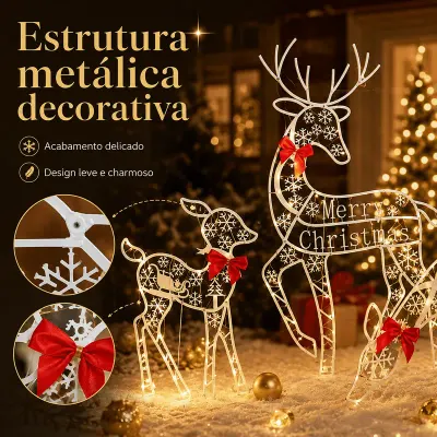 Kit 3 Renas Para Jardim Led De Enfeite De Natal Renas De Nata