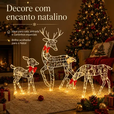 Kit 3 Renas Para Jardim Led De Enfeite De Natal Renas De Nata