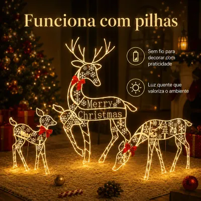 Kit 3 Renas Para Jardim Led De Enfeite De Natal Renas De Nata