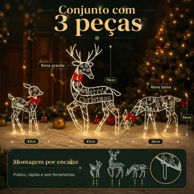 Kit 3 Renas Para Jardim Led De Enfeite De Natal Renas De Nata