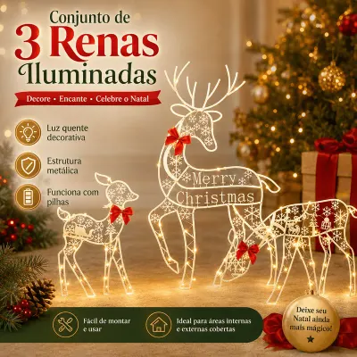 Kit 3 Renas Para Jardim Led De Enfeite De Natal Renas De Nata